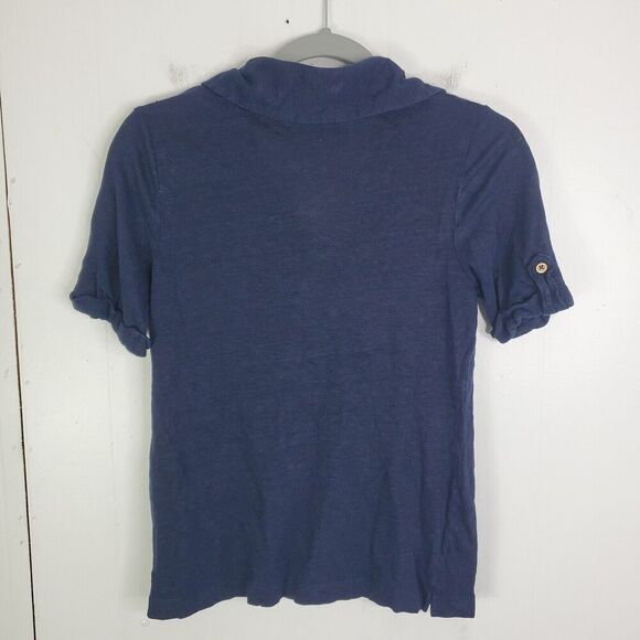 Chicos Linen Polo Womens S 0 Roll Tab Short Sleeves Preppy Lightweight Classic - Picture 2 of 8